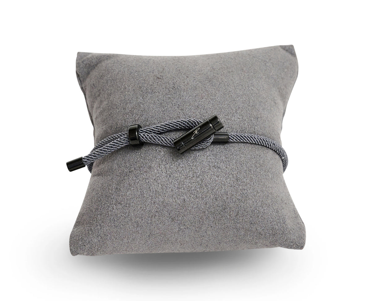 Stylish neutral grey wrist bracelet close-up